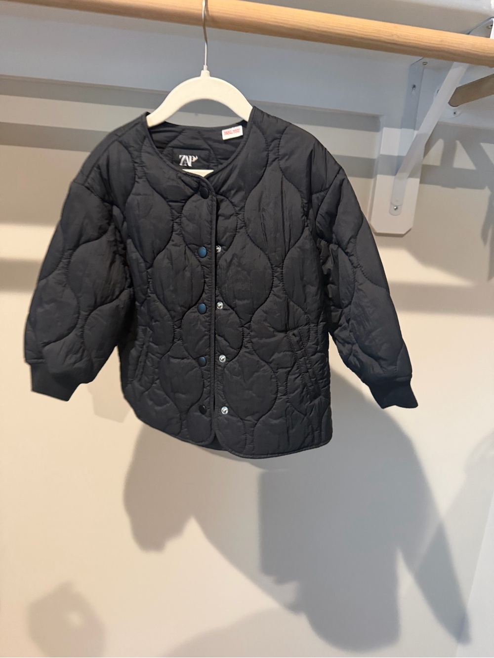 Zara Kids Black Quilted Snap-Front Jacket — 3-4t